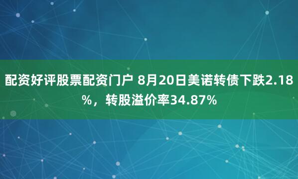 配资好评股票配资门户 8月20日美诺转债下跌2.18%，转股溢价率34.87%
